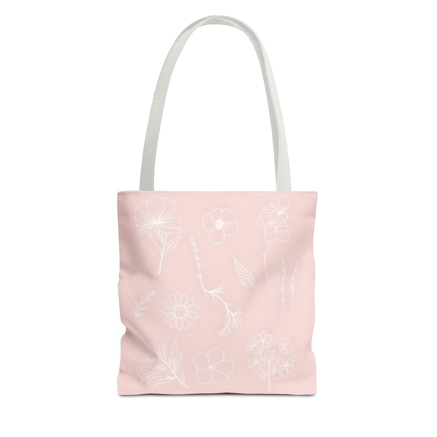 Hand drawn style flower print tote, pastel pink, Canvas shoulder bag, reusable  lunch bag.