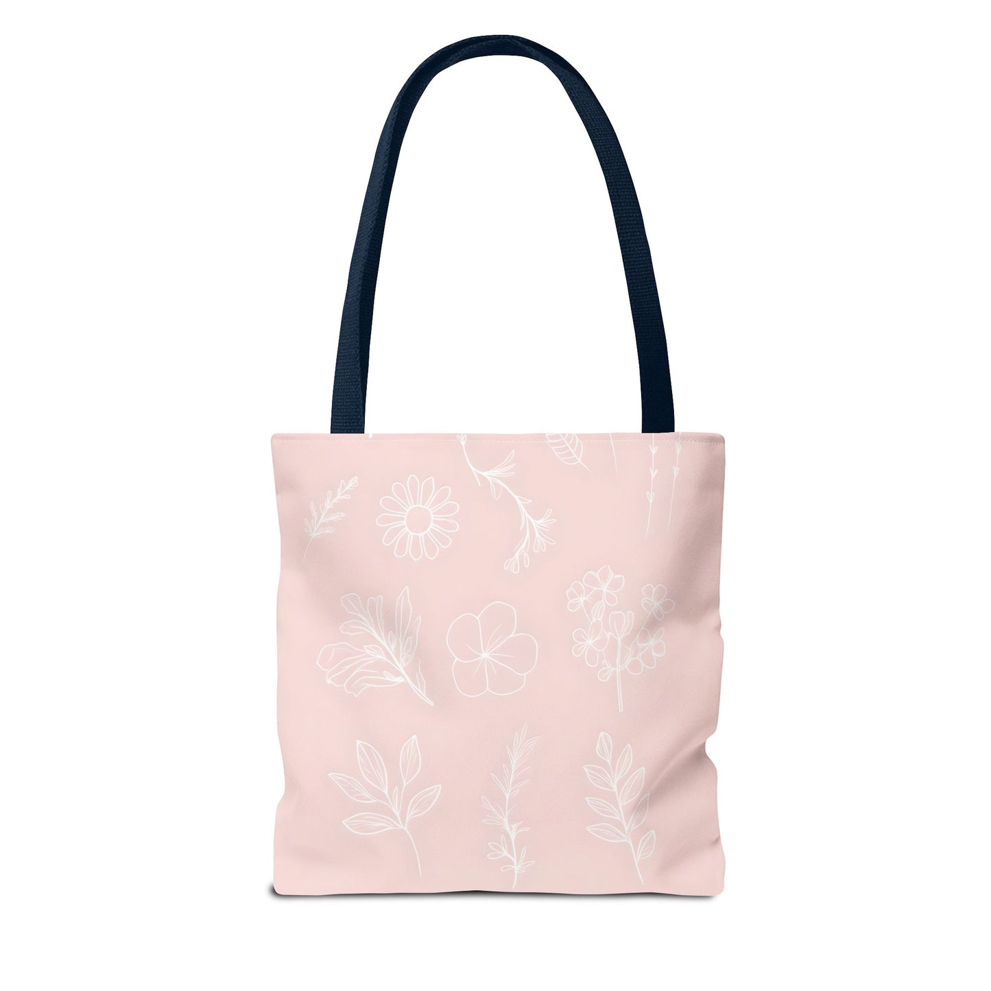 Hand drawn style flower print tote, pastel pink, Canvas shoulder bag, reusable  lunch bag.