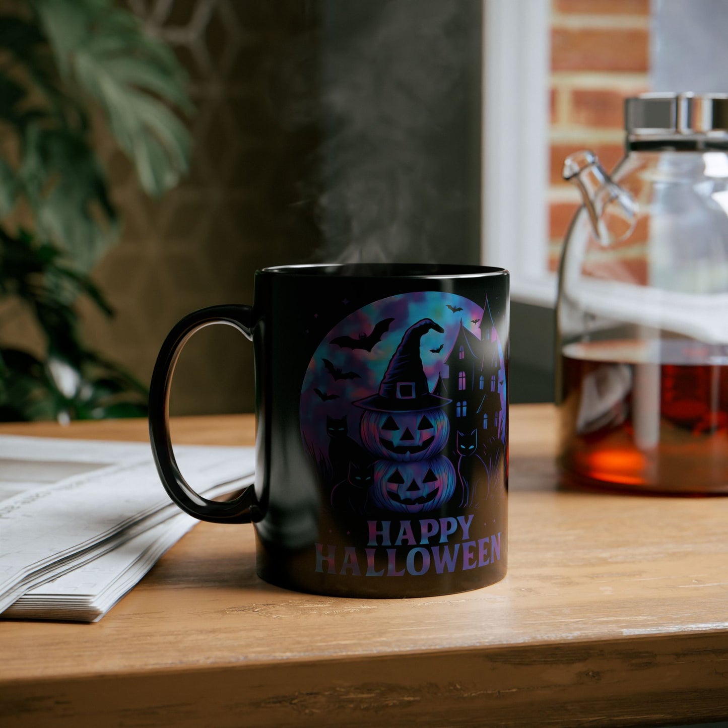 Spooky Holographic Mug, let its spooky cups' design bring a jackolantern glow to your morning brew.