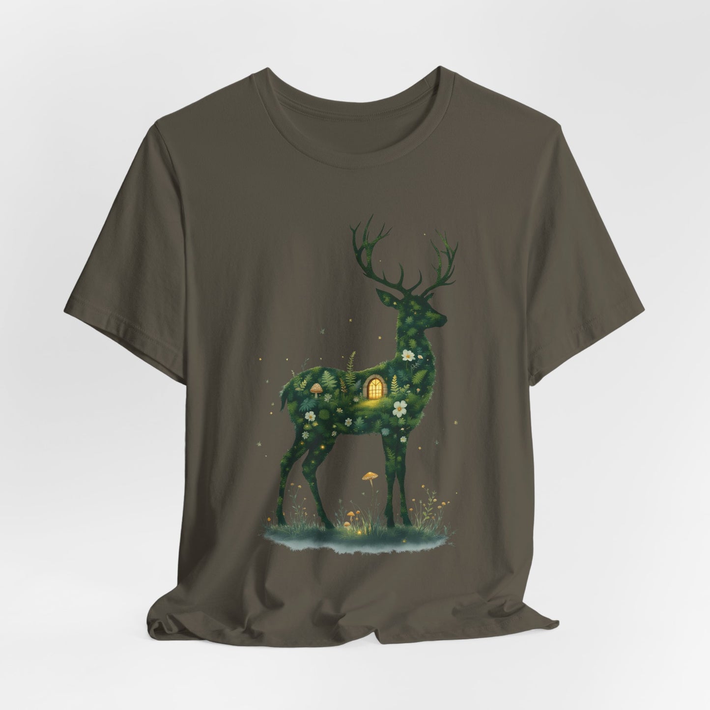 Moss Deer Silhouette Shirt, Forestcore Tee, Botanical Nature Animal Print, Woodland Gift