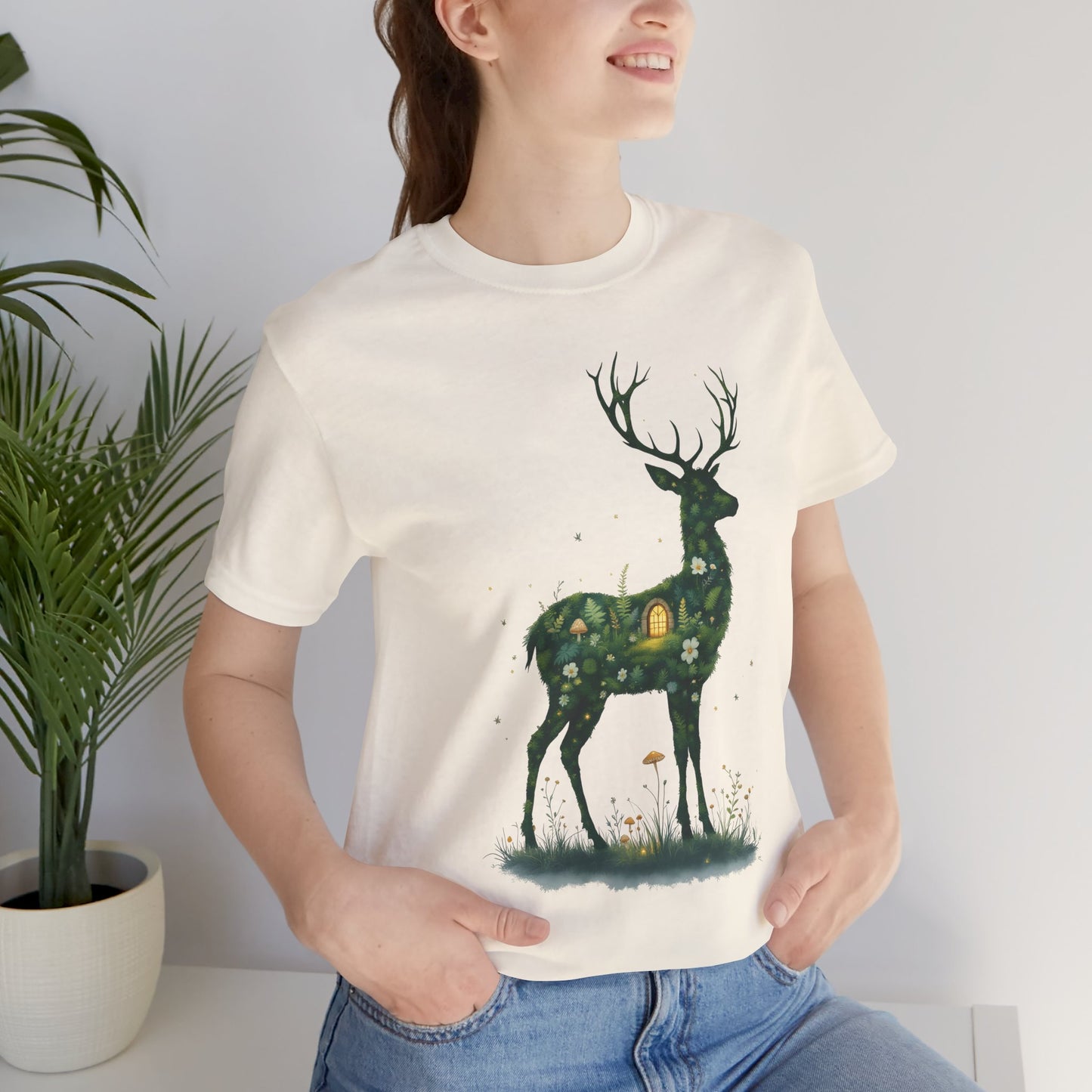Moss Deer Silhouette Shirt, Forestcore Tee, Botanical Nature Animal Print, Woodland Gift