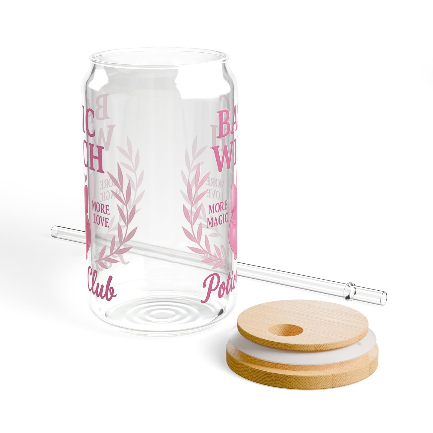 Basic Witch Potions Club Glass Can | Witchy Glam Tumbler with Lid & Straw | Cute Witch Aesthetic Cup | Eco-Friendly