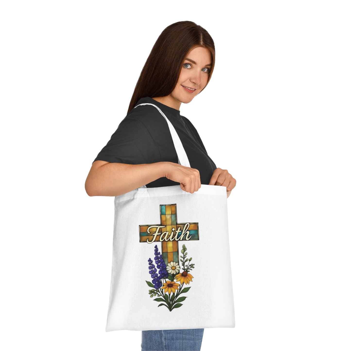 Christianity Faith Tote Bag, this Religious Tote bag carries the beauty of religious faith to every bible study and church gathering, or the perfect gift idea.