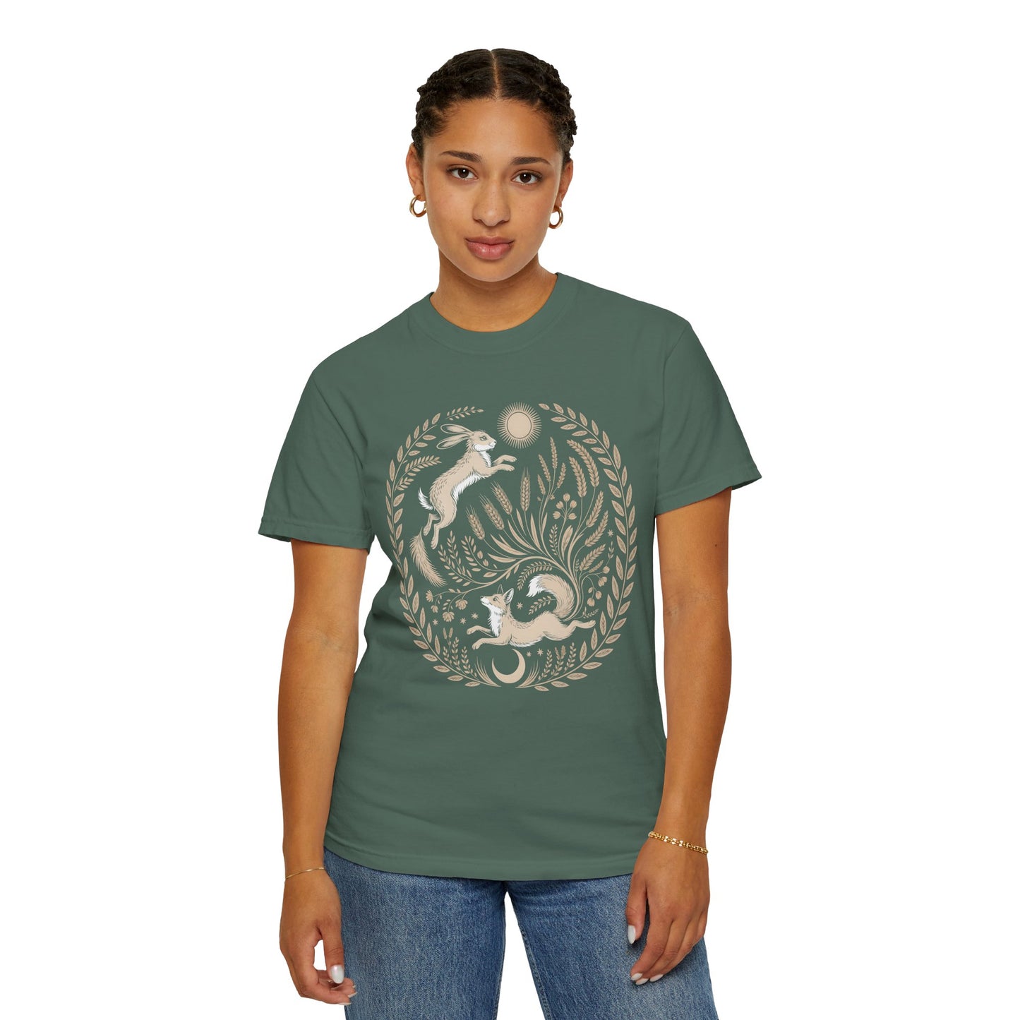 Fox moon t shirt, Witchy Forestcore Tee, Mystical Animal Graphic Shirt, Dark Academia