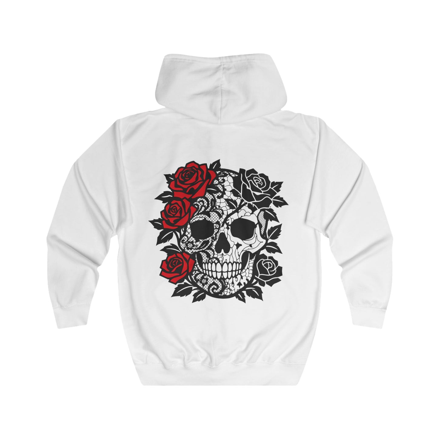 skull and roses gothic full zip hoodie, dark academia grunge clothing, alternative gifts.