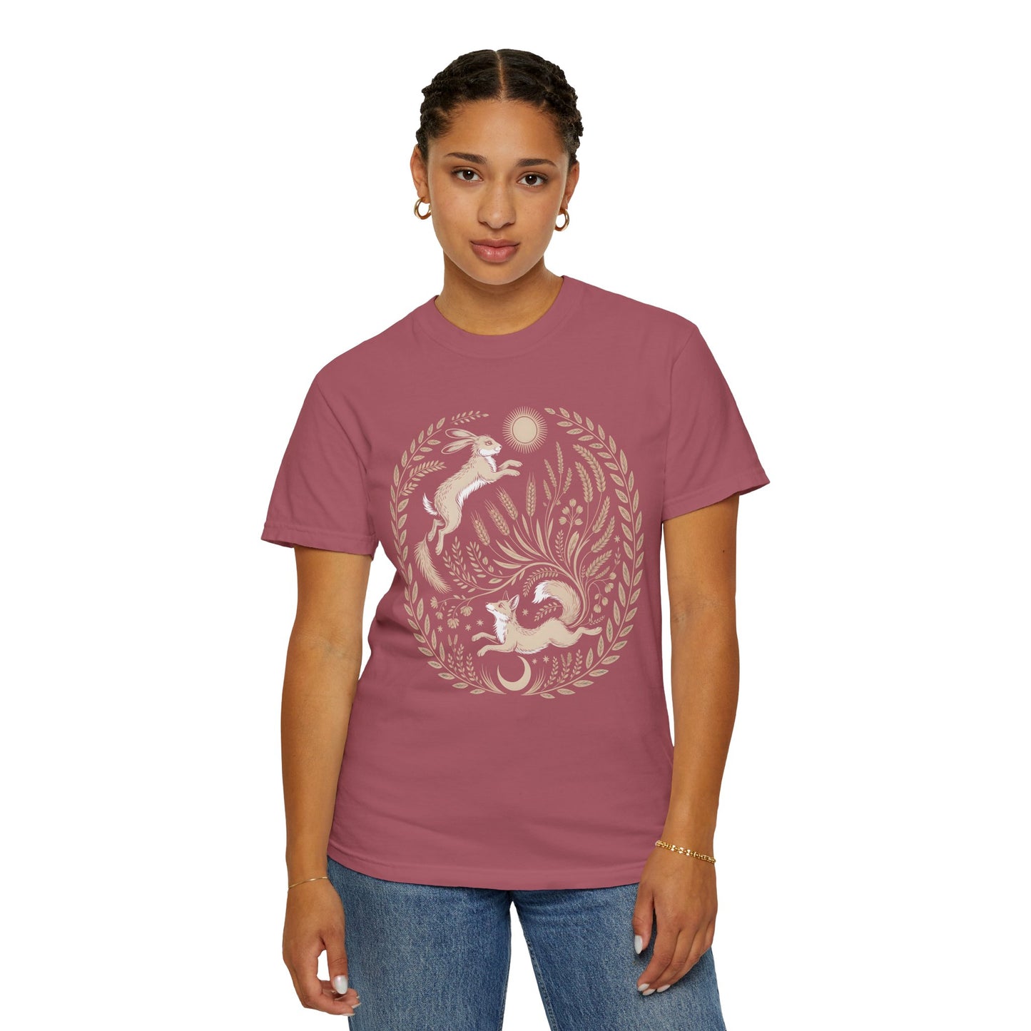 Fox moon t shirt, Witchy Forestcore Tee, Mystical Animal Graphic Shirt, Dark Academia
