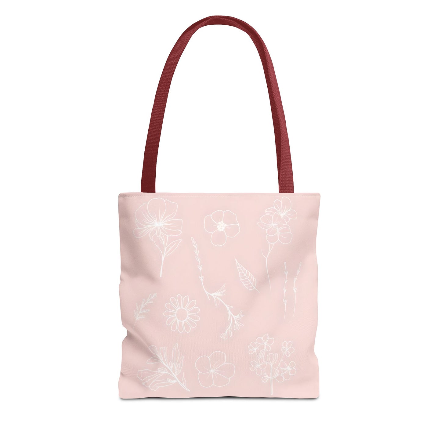 Hand drawn style flower print tote, pastel pink, Canvas shoulder bag, reusable  lunch bag.
