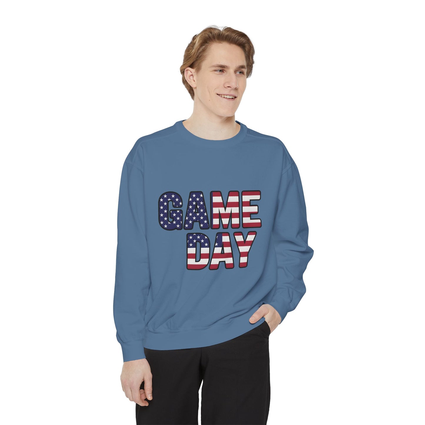 Game Day Comfort Colors sweatshirt, patriotic sweater, sports apparel.