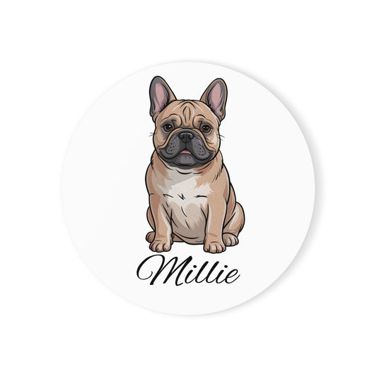 Personalized French Bulldog Coaster | Custom Dog Name Cork Back Coaster | Dog Lover Gift