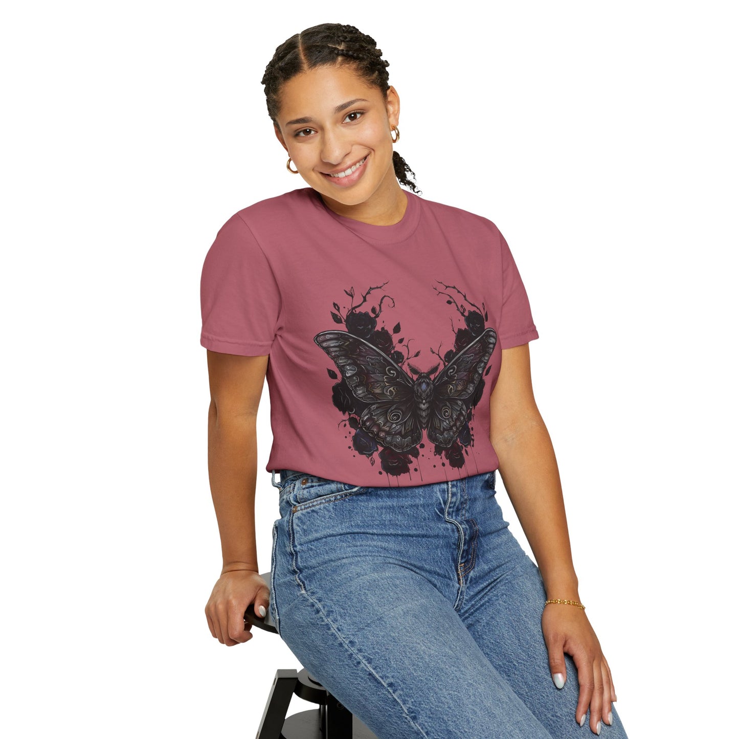 Death Moth Gothic Apparel | Dark Aesthetic Comfort Colours Tee | Alternative Goth T-Shirt