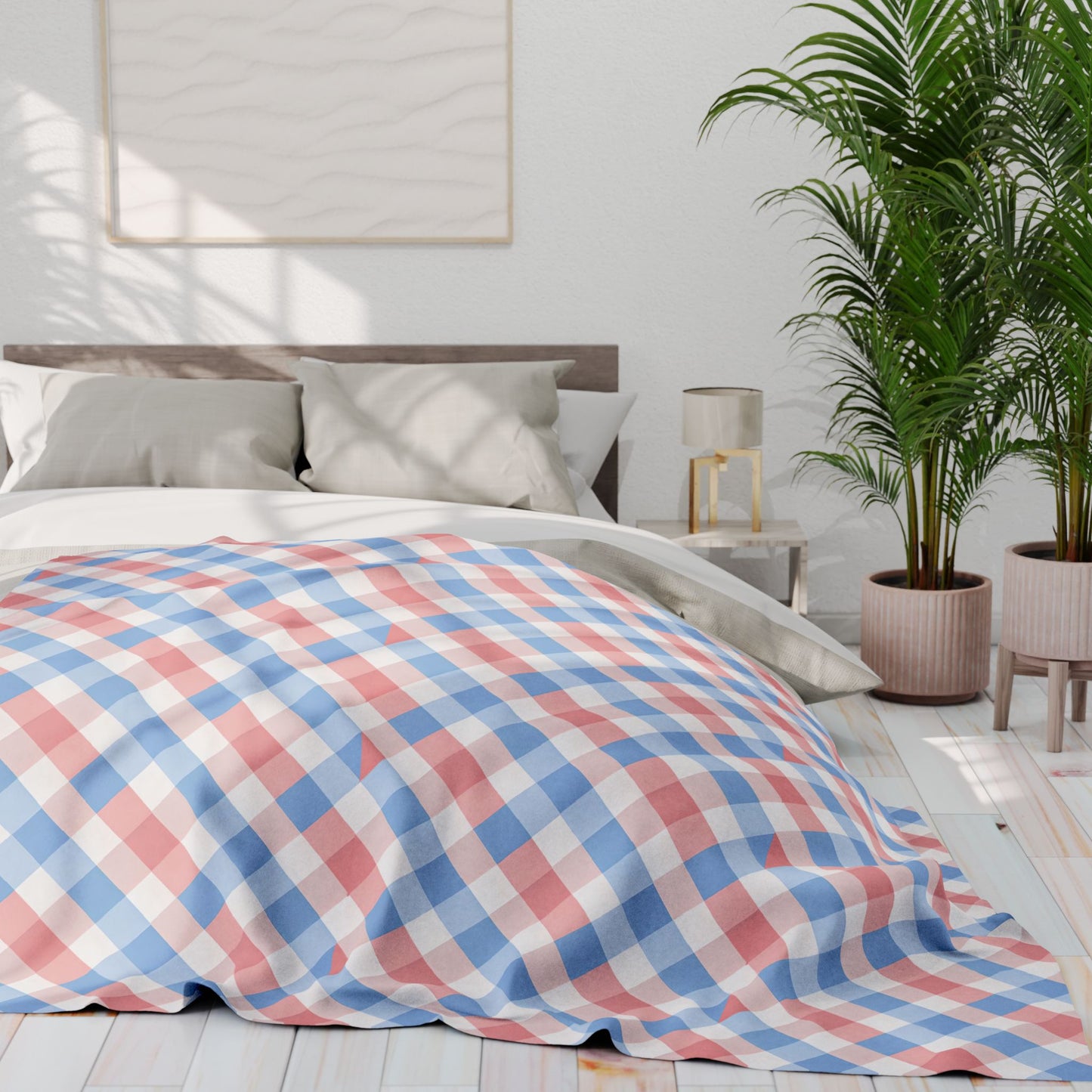 Abstract Check Plaid, Modern Geometric Throw Blanket, Colorful Playful Funhaus Pattern.