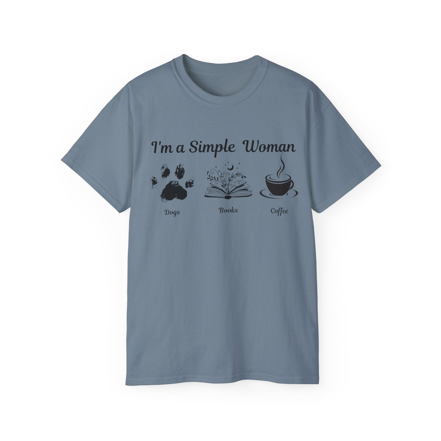 I'm a Simple Woman T Shirt, Paw Print Shirt, express your pet love and book nerd vibes whilst sipping on your caffine fix.