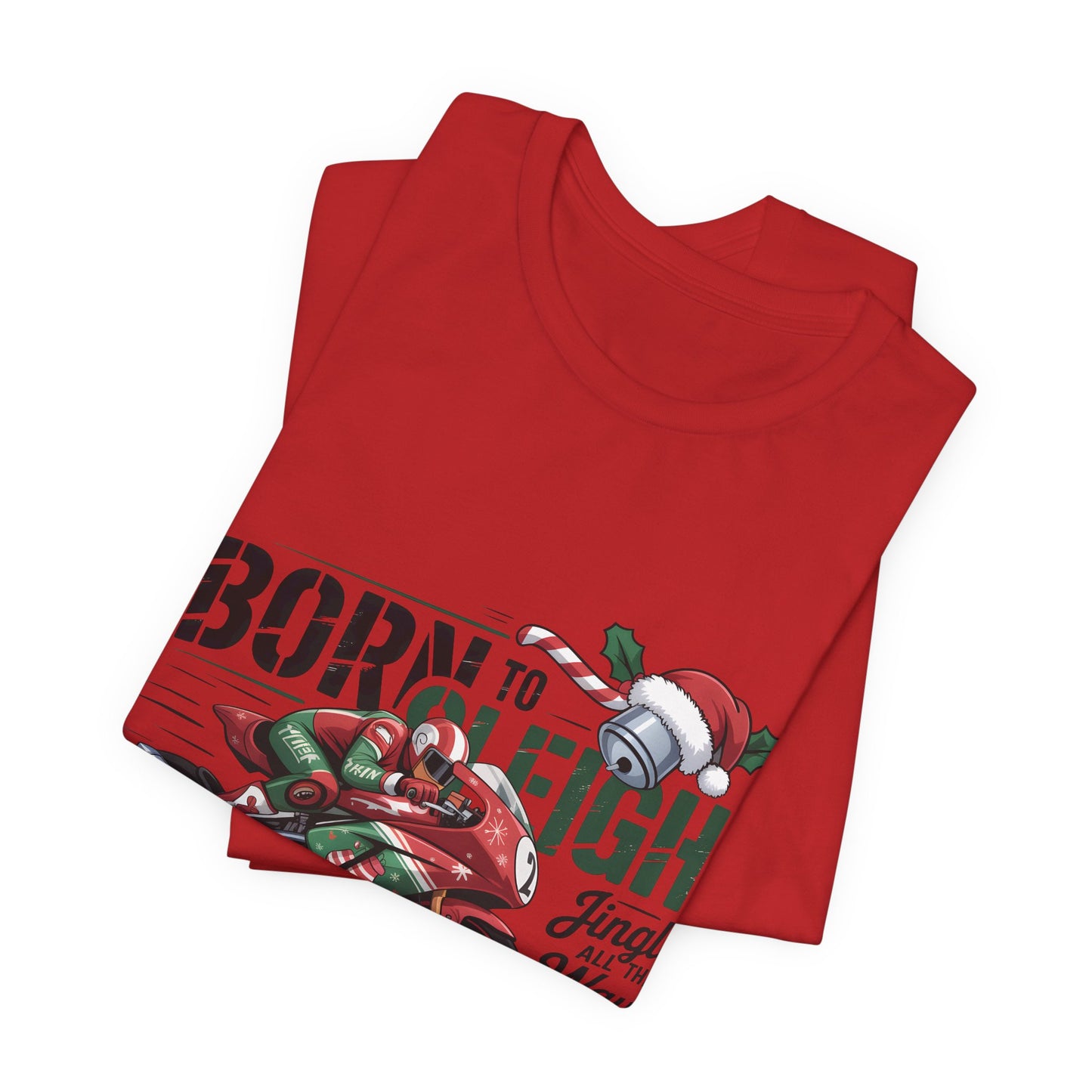 Jingle Bells Biker T-shirt, Motorcycle Shirt,  this motorcycle shirt captures the spirit of the season and the open road. Perfect as a biker christmas gift.