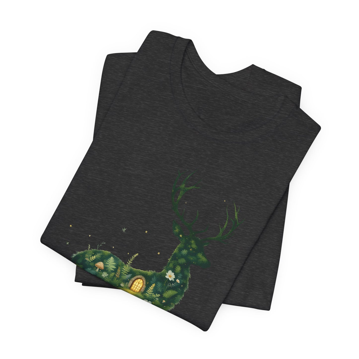 Moss Deer Silhouette Shirt, Forestcore Tee, Botanical Nature Animal Print, Woodland Gift