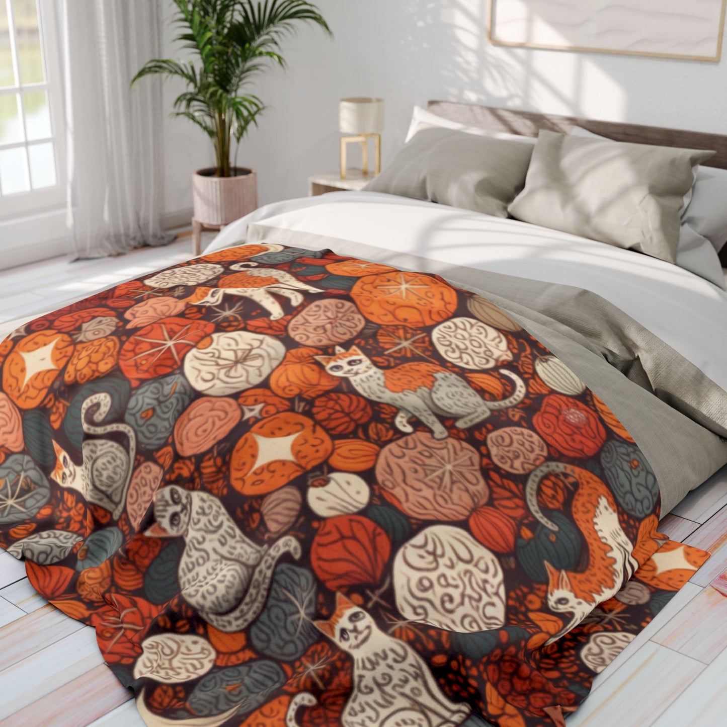 Autumn Cat Pumpkin Blanket, a snuggle blanket for your home,a masterpiece of autumnal decor.