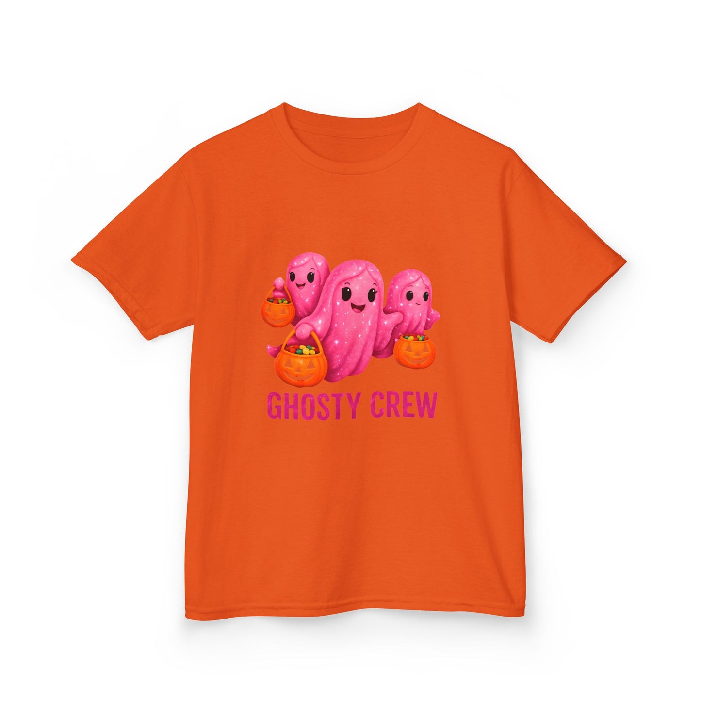Pink Ghosty Tee Kids Heavy Cotton™ Tee, Be part of the ghosty crew and embrace the Halloween vibe with this playful design
