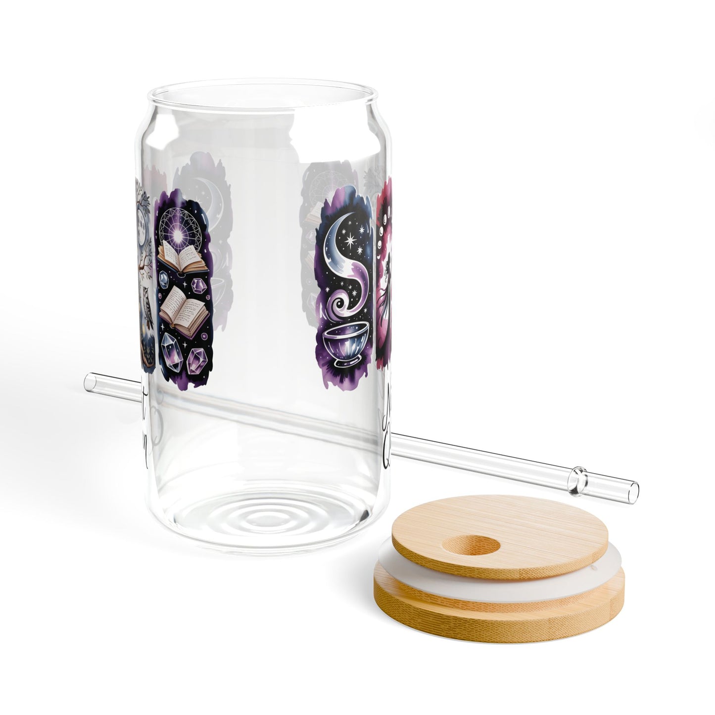 Night Queen Witchy Glass Can | Celestial Moon Tumbler with Lid & Straw