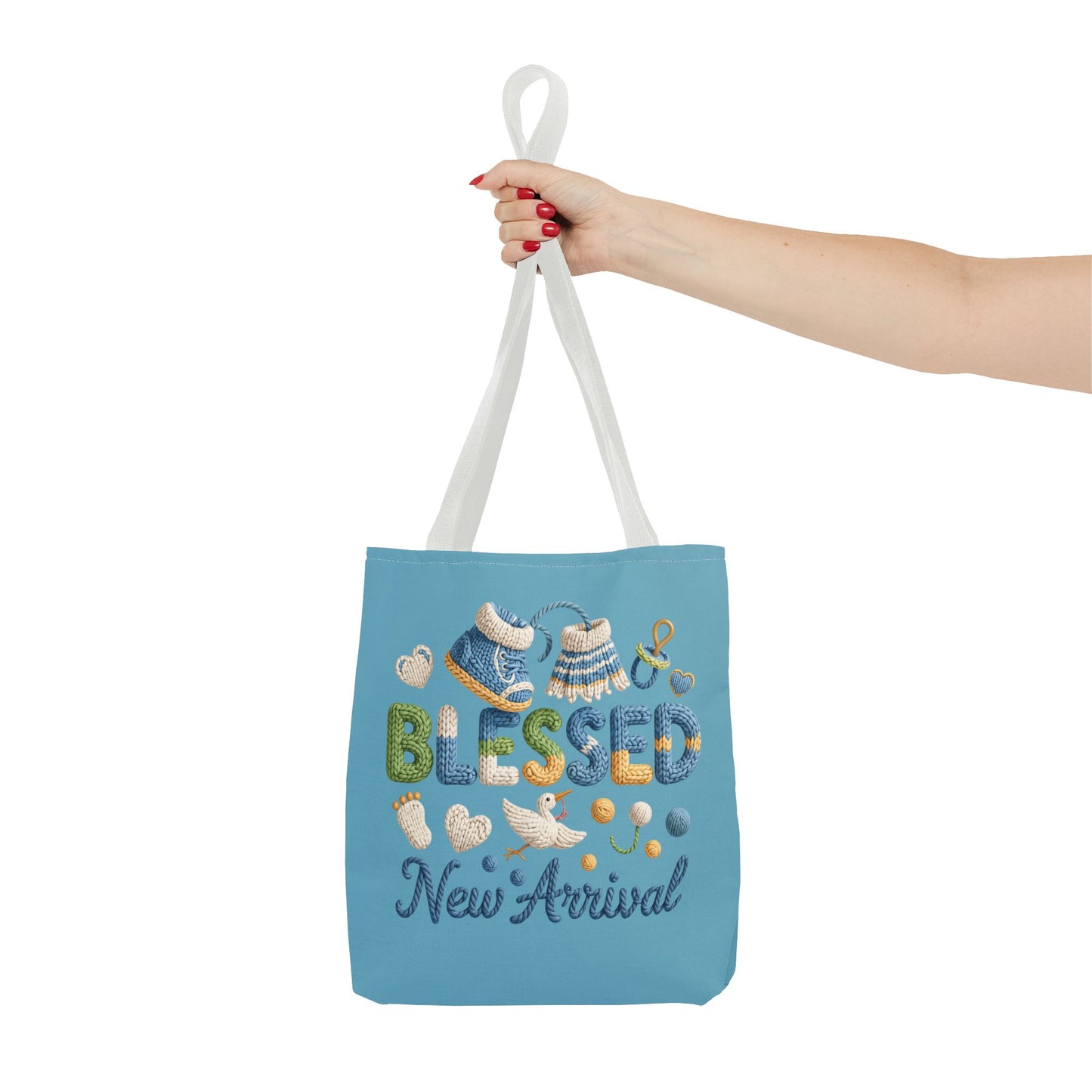 Baby shower tote, diaper bag, Polyester, knit style lettering design