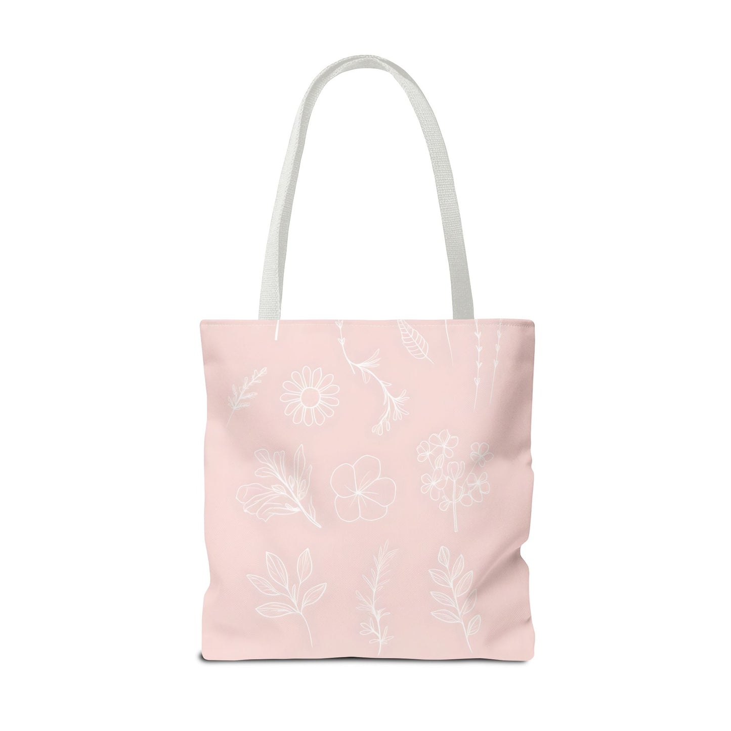 Hand drawn style flower print tote, pastel pink, Canvas shoulder bag, reusable  lunch bag.