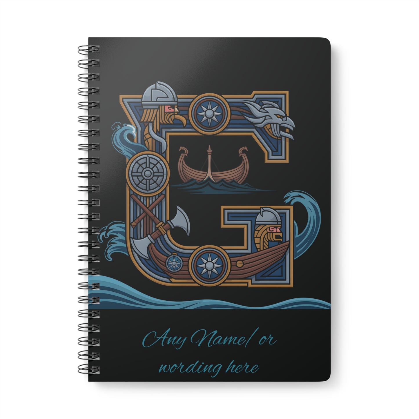 Personalized Norse Witchy Monogram A5 Notebook, Custom Journal,Monogram Notebook, Grimoire Journal, Book Of Shadows, Viking Grimoire Journal