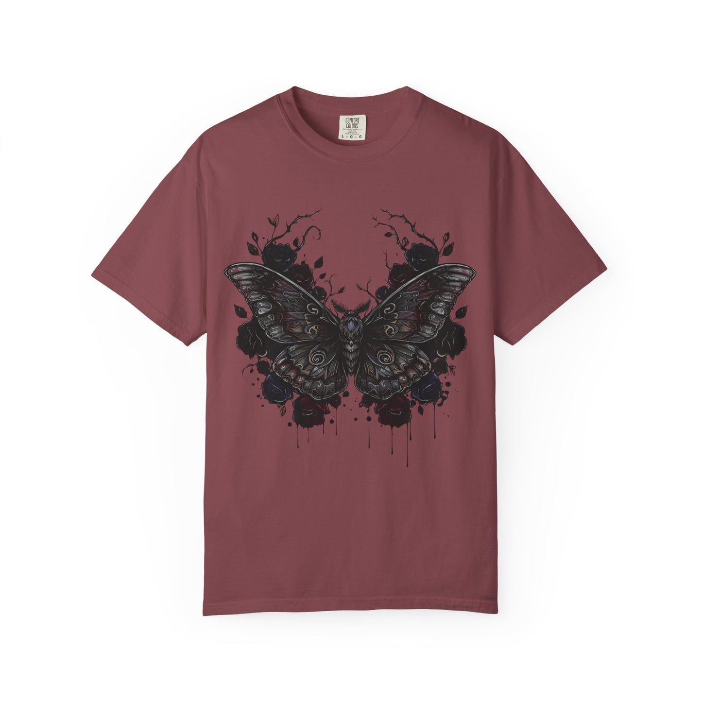 Death Moth Gothic Apparel | Dark Aesthetic Comfort Colours Tee | Alternative Goth T-Shirt