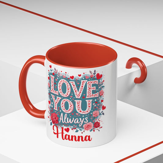 Personalised Valentines Mug | Custom Name Coffee Cup | Pink Hearts Mug  | Unique Gift Ideas