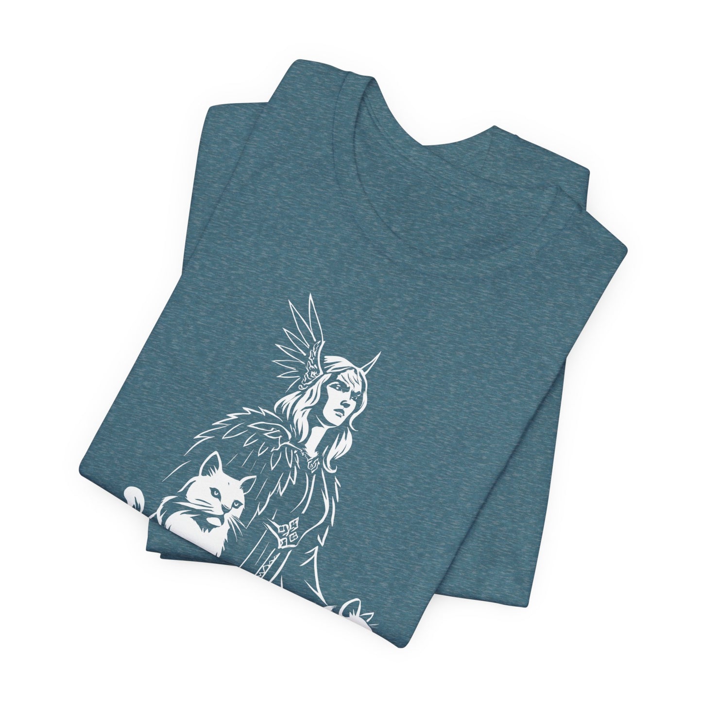 Freyja Viking Goddess T-Shirt, This captivating viking tee encapsulates the essence of Freya—the viking goddess renowned for her formidable power and grace.