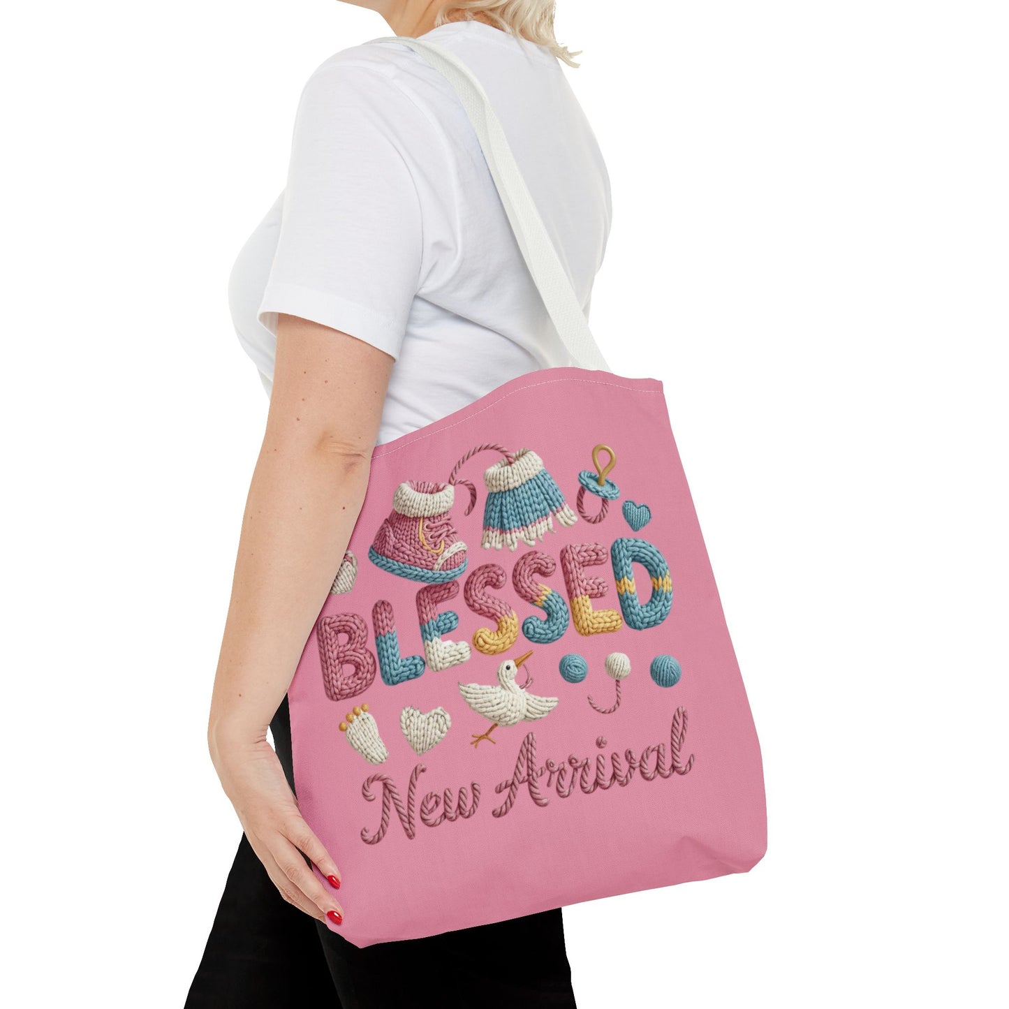 New arrival Tote Bag, knit style lettering Diaper Bag, Mom Essentials, Baby Shower tote.