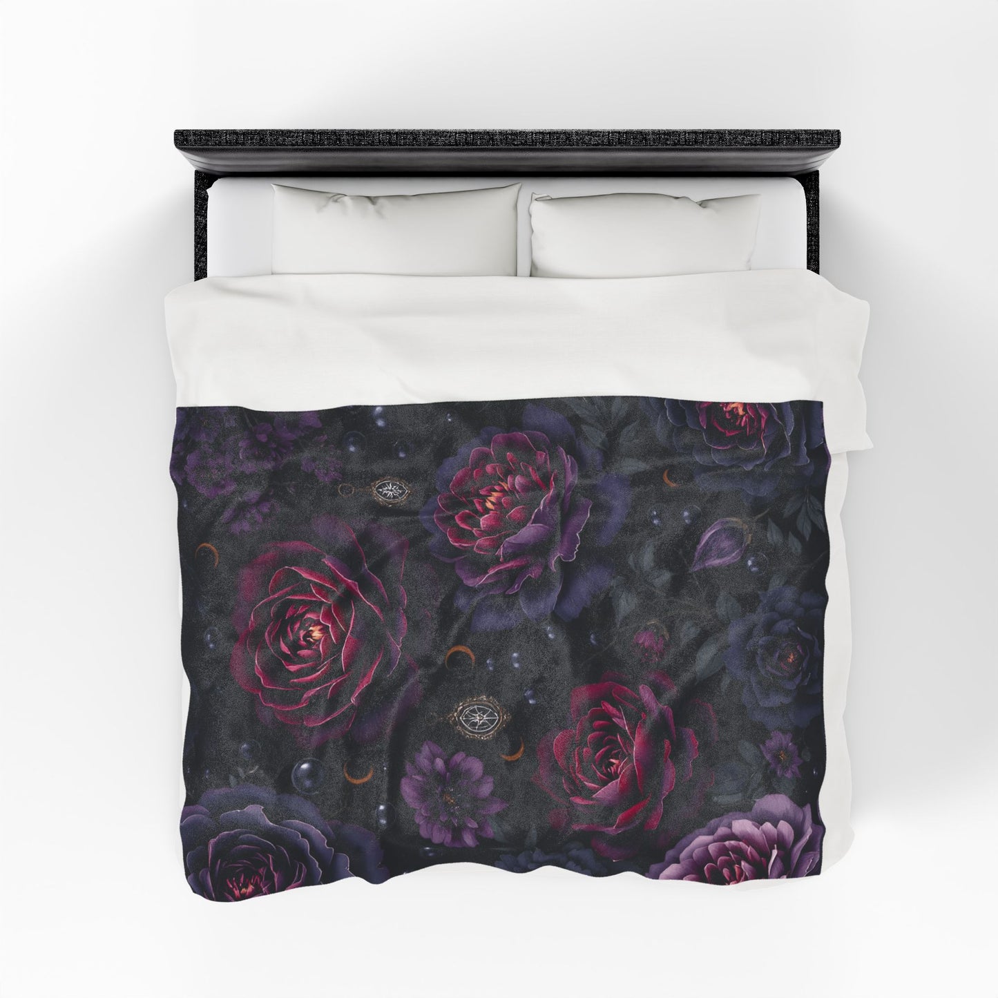 Dark Floral Throw, Velveteen Plush Gothic Blanket ,witchy home decor.