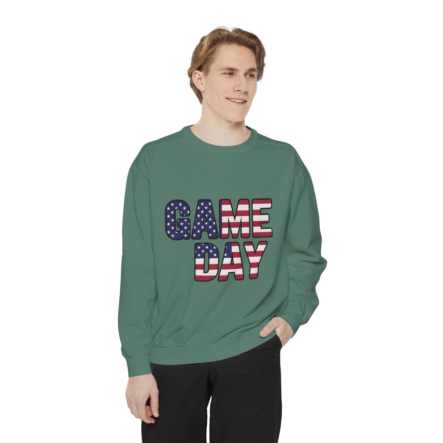 Game Day Comfort Colors sweatshirt, patriotic sweater, sports apparel.