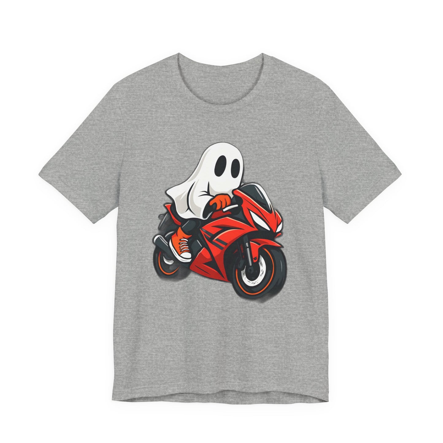 Ghosty Biker T-shirt, This ghost rider shirt captures the essence of Halloween with its hauntingly cool design, making it an essential piece for motorcycle enthusiasts who crave a dose of the supernatural.