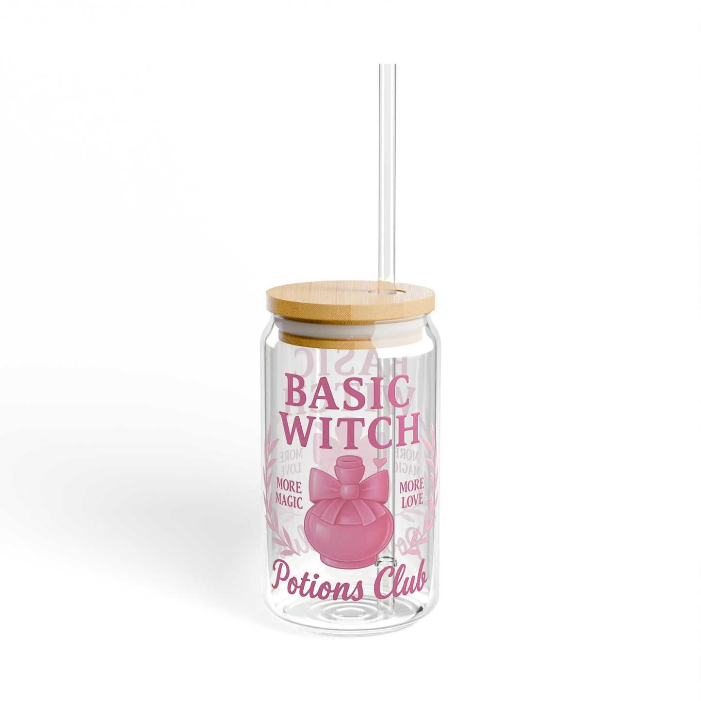 Basic Witch Potions Club Glass Can | Witchy Glam Tumbler with Lid & Straw | Cute Witch Aesthetic Cup | Eco-Friendly