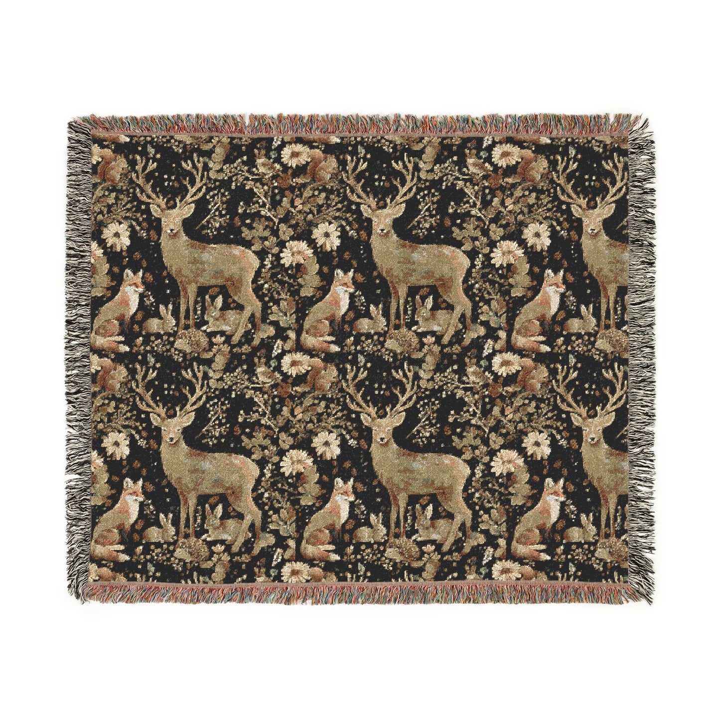 Cozy Nature-Inspired Woven Blanket, Rustic Decor, Gifts for Campers, Deer Tapestry, Warm Throw for Home