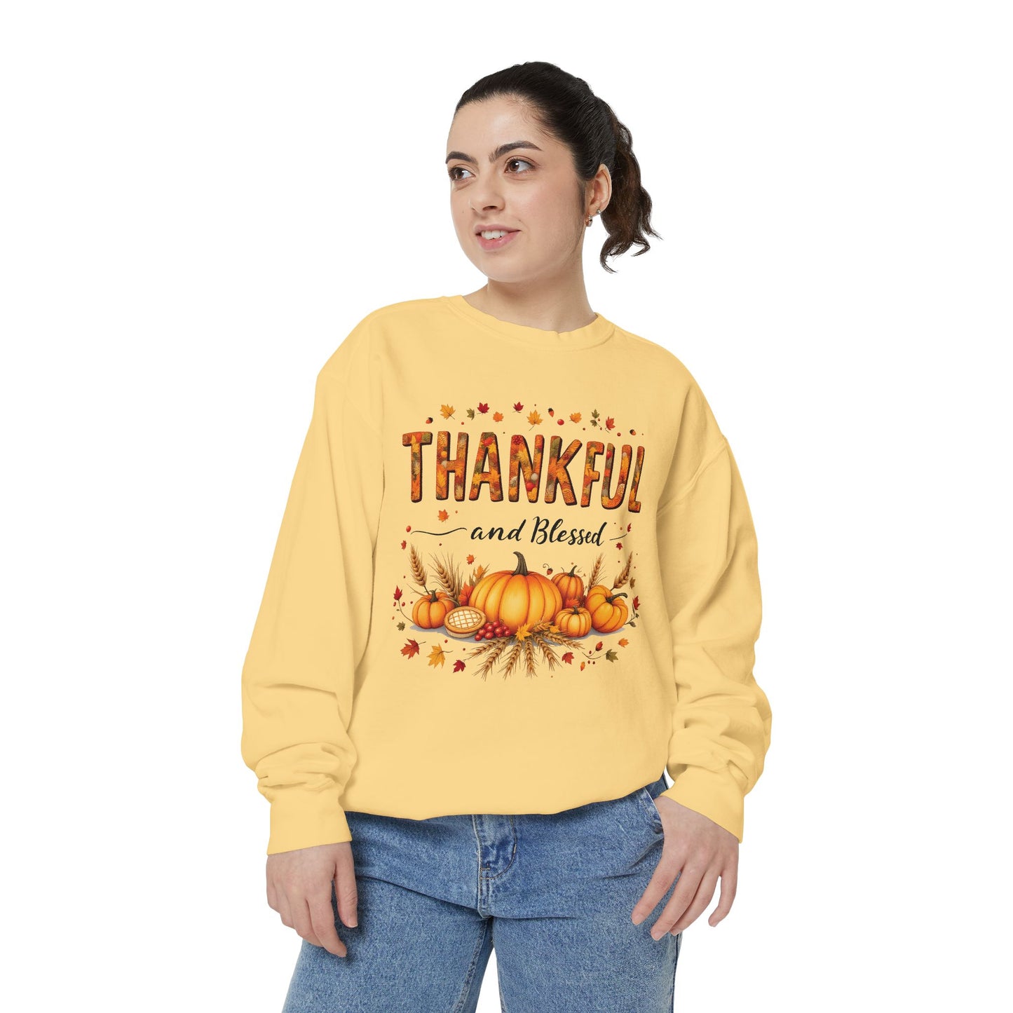 Thankful and Blessed Comfort Colours Sweatshirt, Cozy Fall Apparel, Fall Harvest Top,