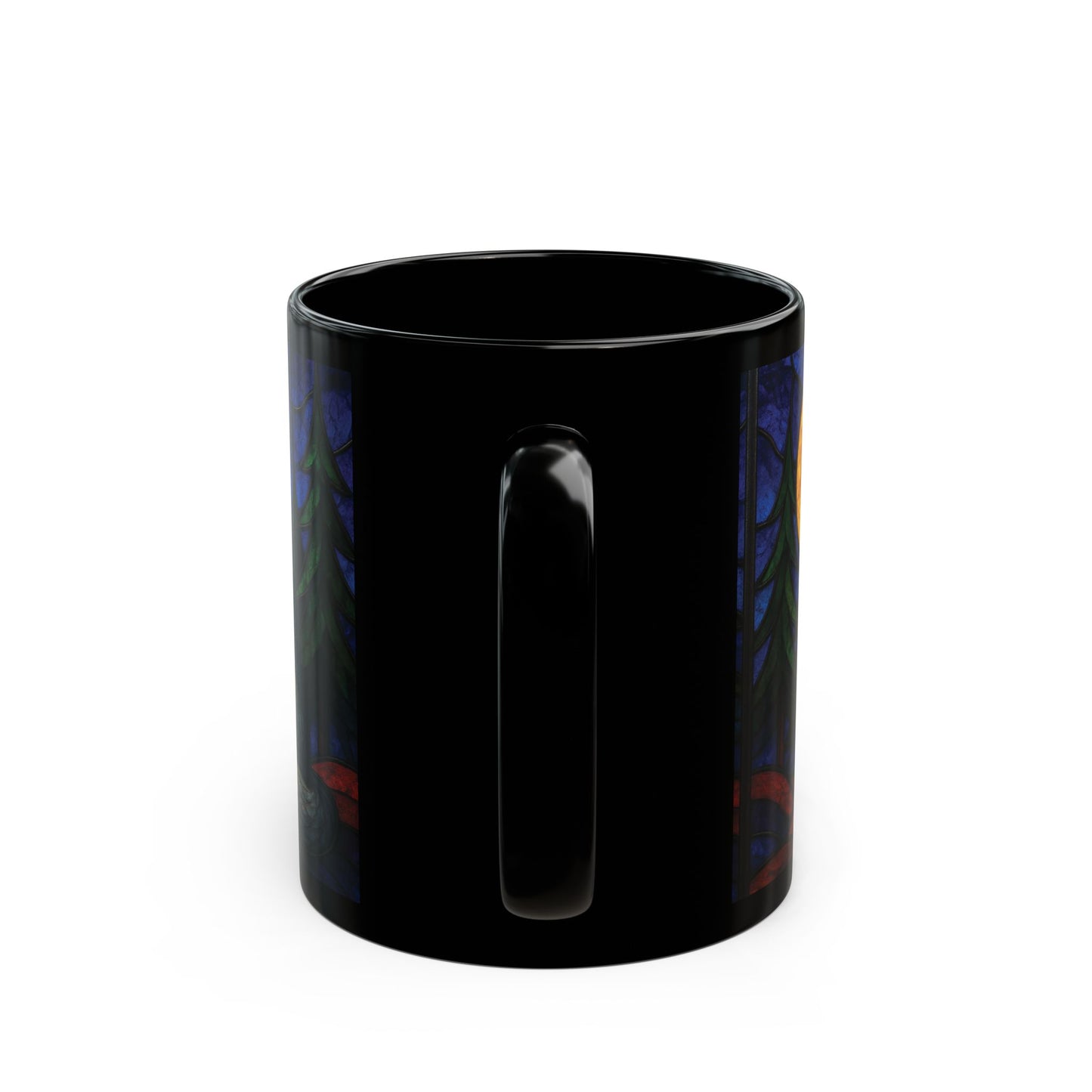 Wolf Coffee Cup with Stained Glass Effect, Ideal for any wolf lover, this wolf cup serves not just as a vessel for your favorite brew but also as a striking symbol of wilderness and wonder.