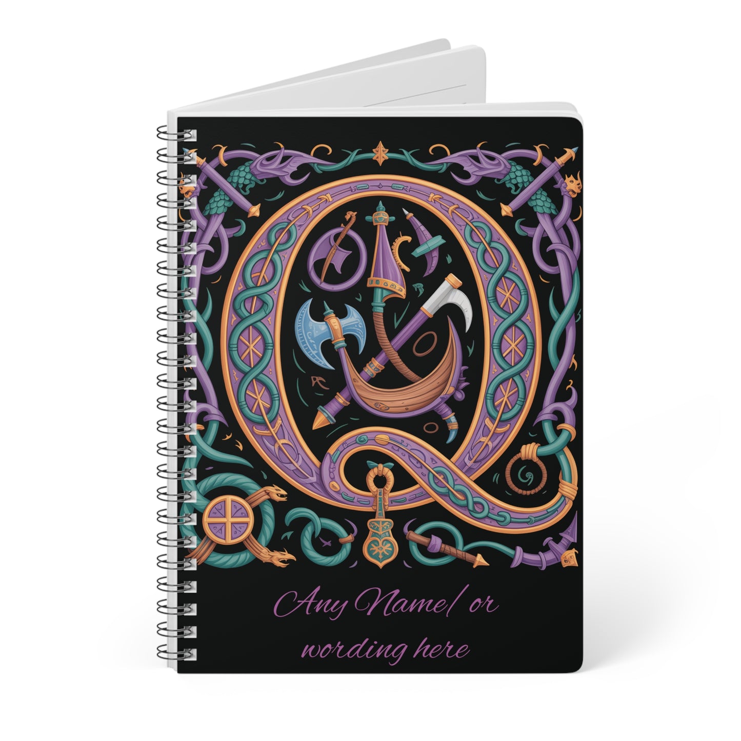 Personalized Norse Witchy Monogram A5 Notebook, Custom Journal.