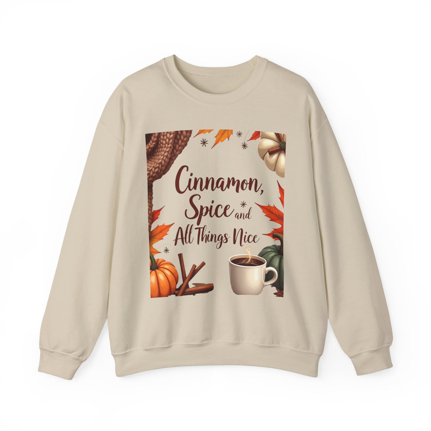 Cinnamon Spice and All Things Nice Sweatshirt, promises to keep you snug while adding a touch of seasonal charm to your wardrobe. Whether you’re sipping on a pumpkin latte or taking a leisurely stroll through fallen leaves,