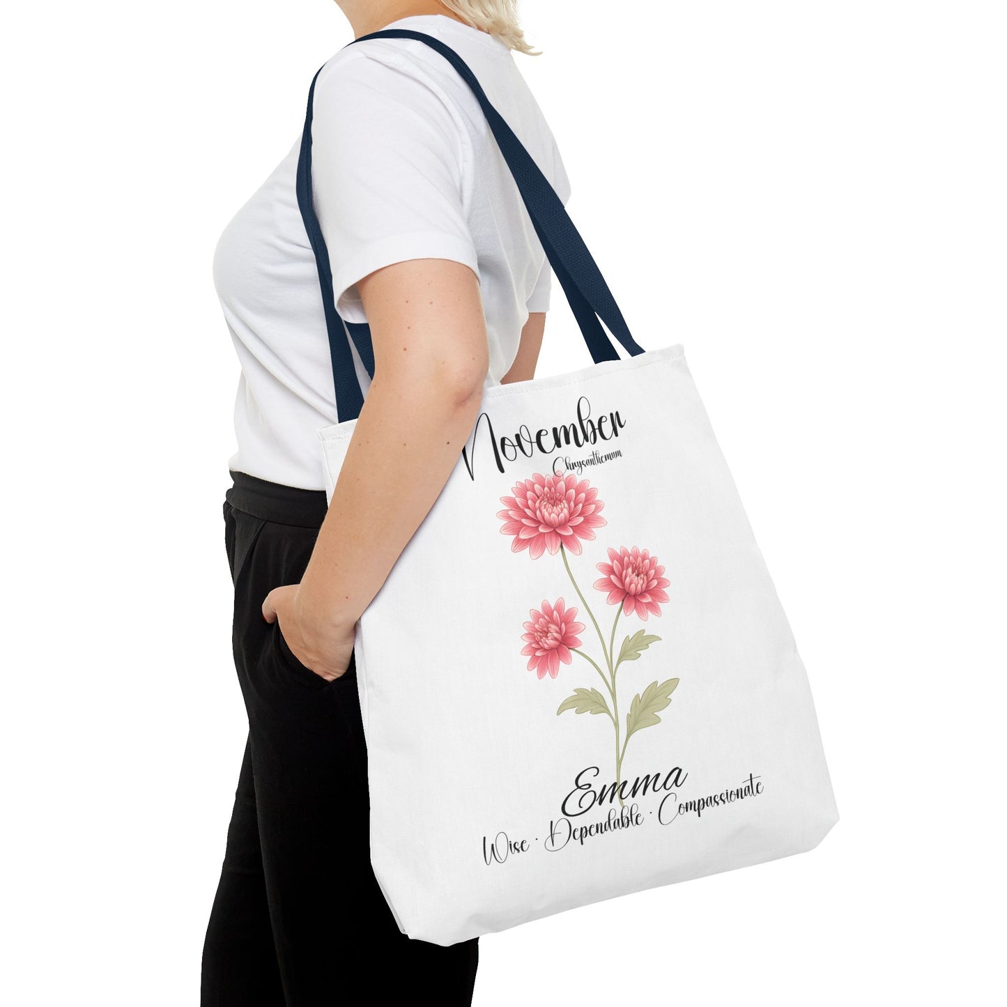 Personlized Birth Month Flower Tote Bag, Botanical Aesthetic Canvas Tote Bag, Bestfriend Gift