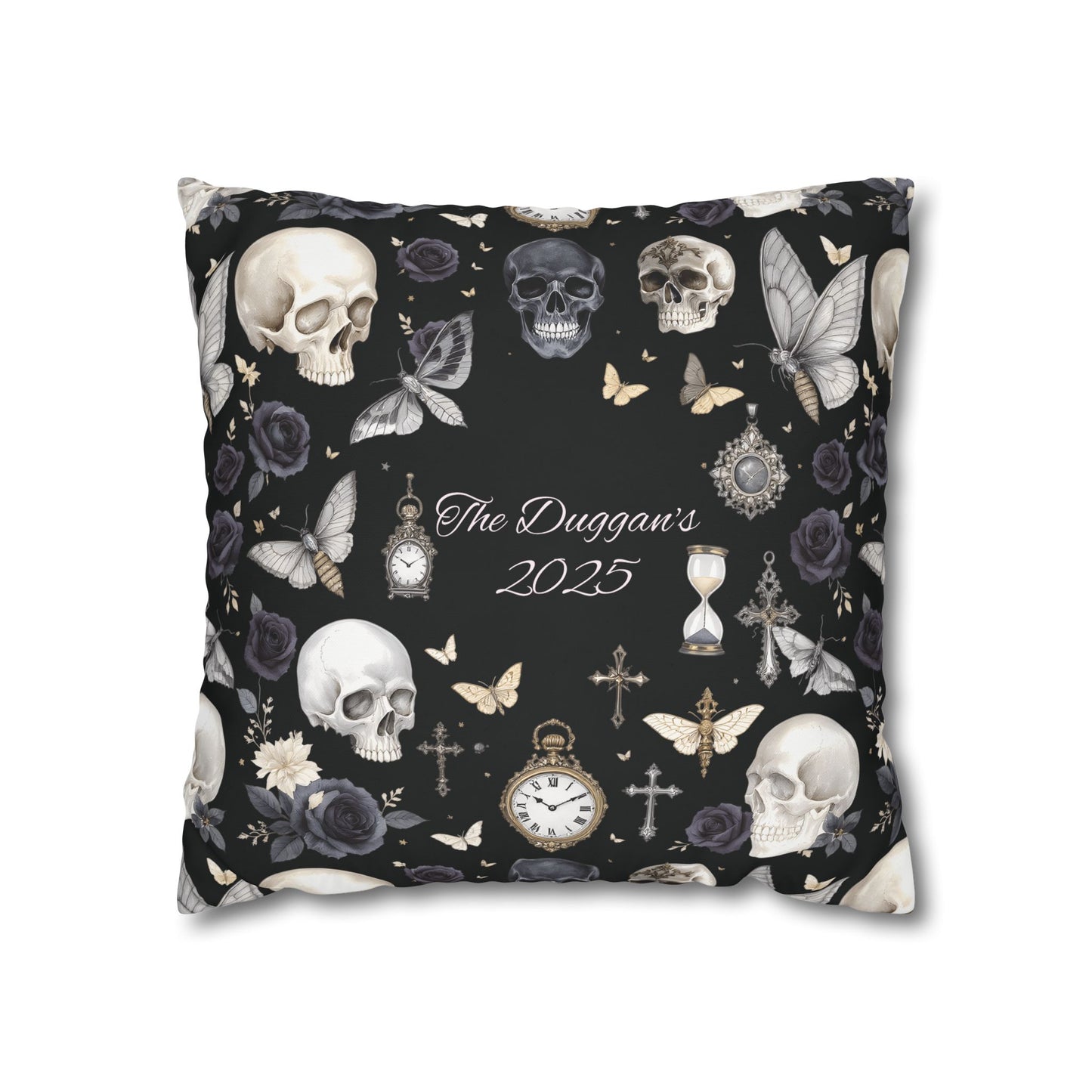 Gothic Skull Floral Pattern Square Pillowcase | gothic throw pillow, personalized whimsigoth decor