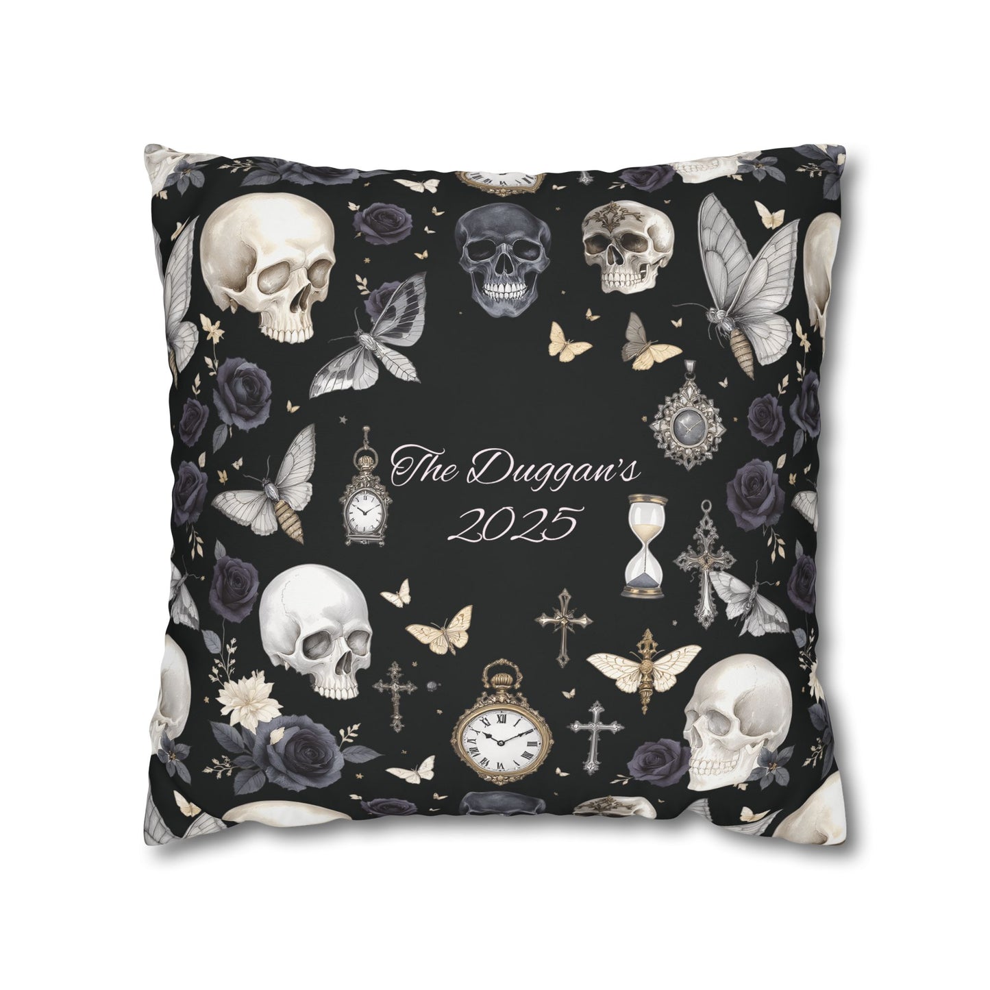 Gothic Skull Floral Pattern Square Pillowcase | gothic throw pillow, personalized whimsigoth decor