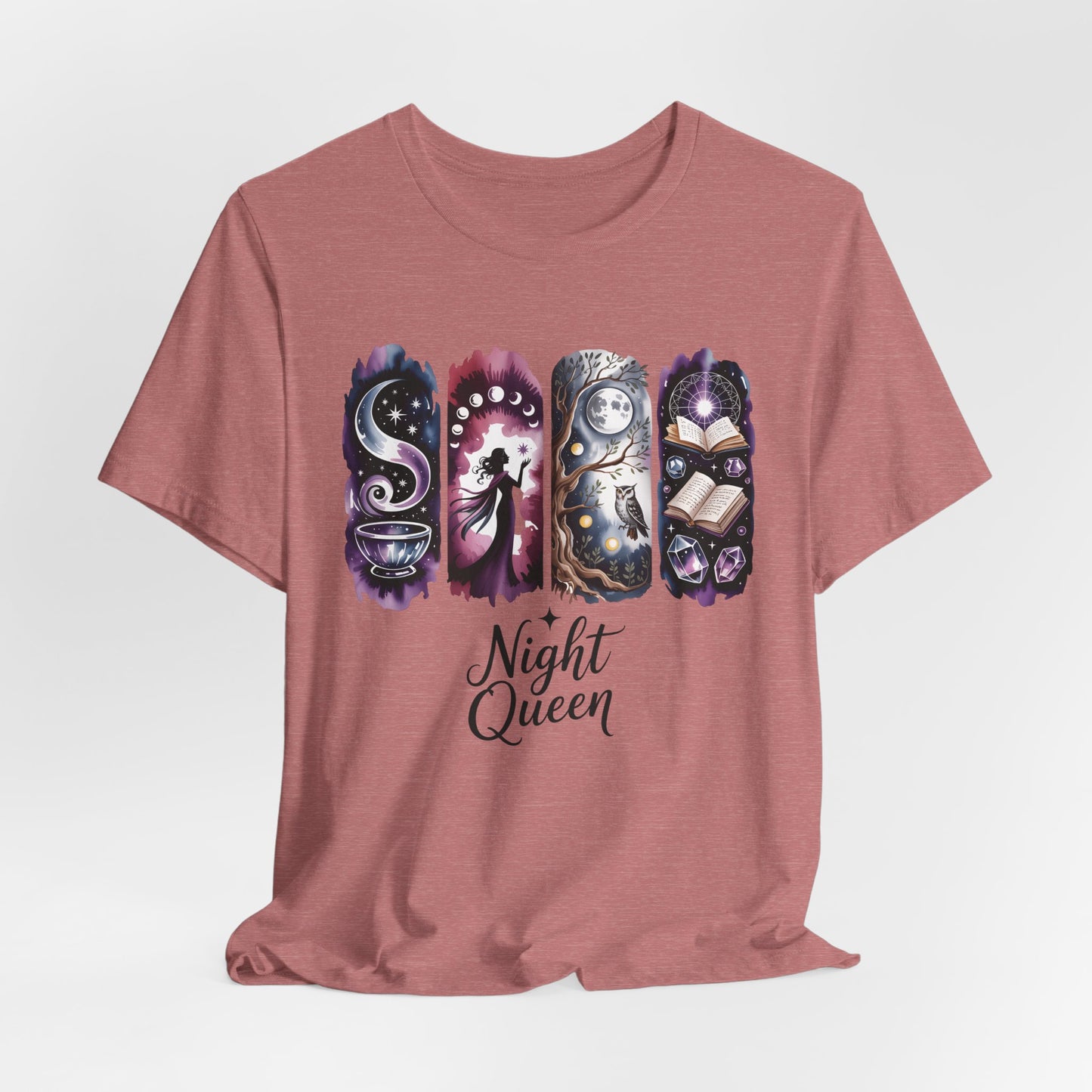 Night Queen Witchy T-Shirt | Witchy Glam Celestial Shirt | Dark Feminine Energy Tee | Moon Goddess Witchcore Graphic Top