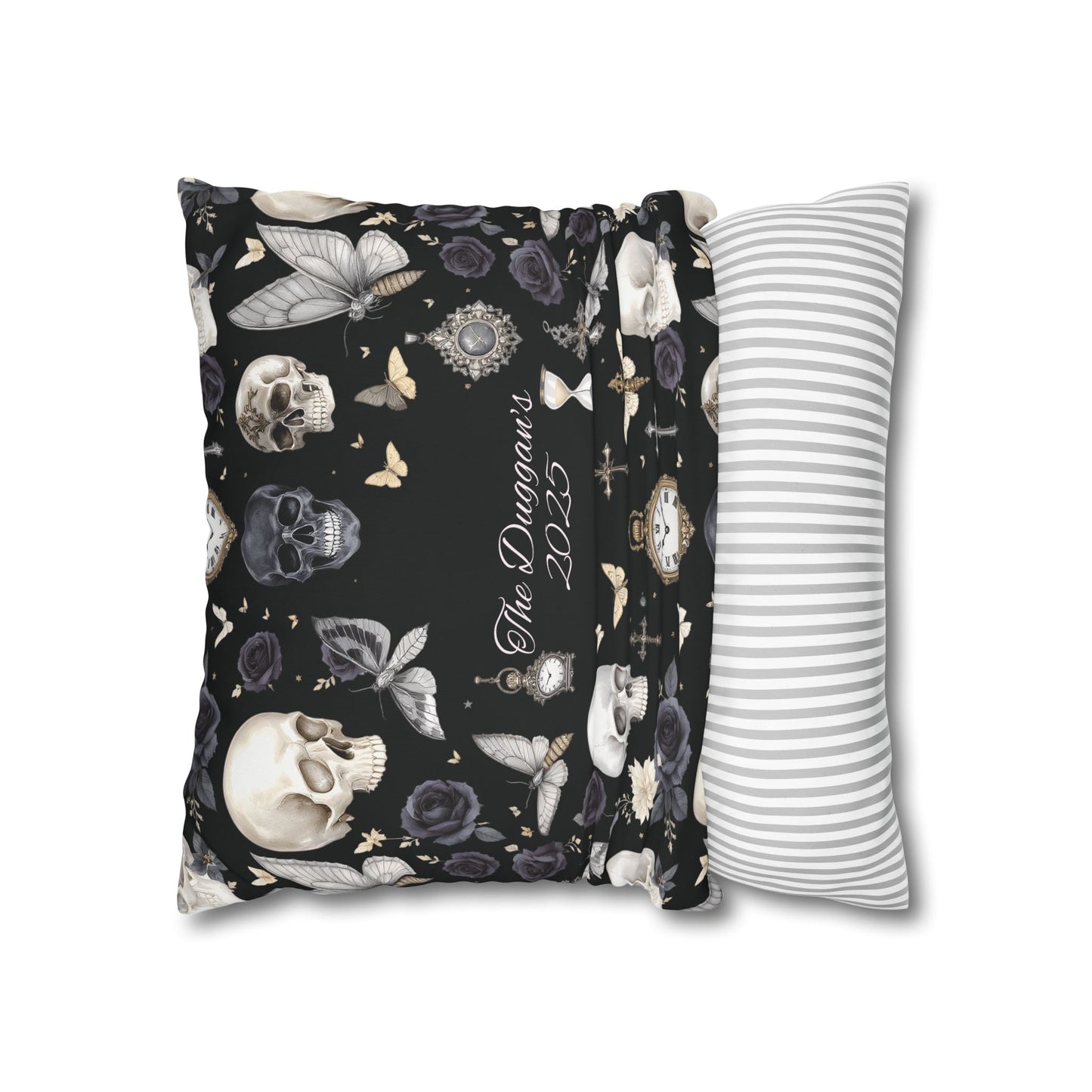 Gothic Skull Floral Pattern Square Pillowcase | gothic throw pillow, personalized whimsigoth decor