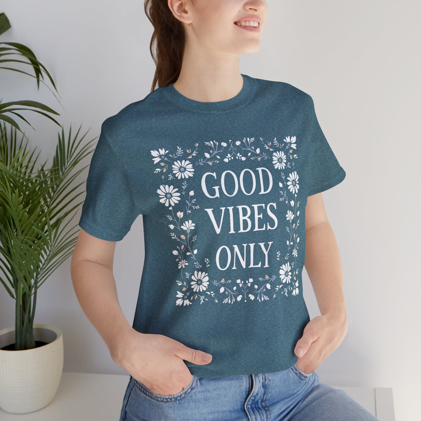 Good Vibes Only Cotton floral design tee, Self Care Gift, Mindfulness Shirt, festival fashion