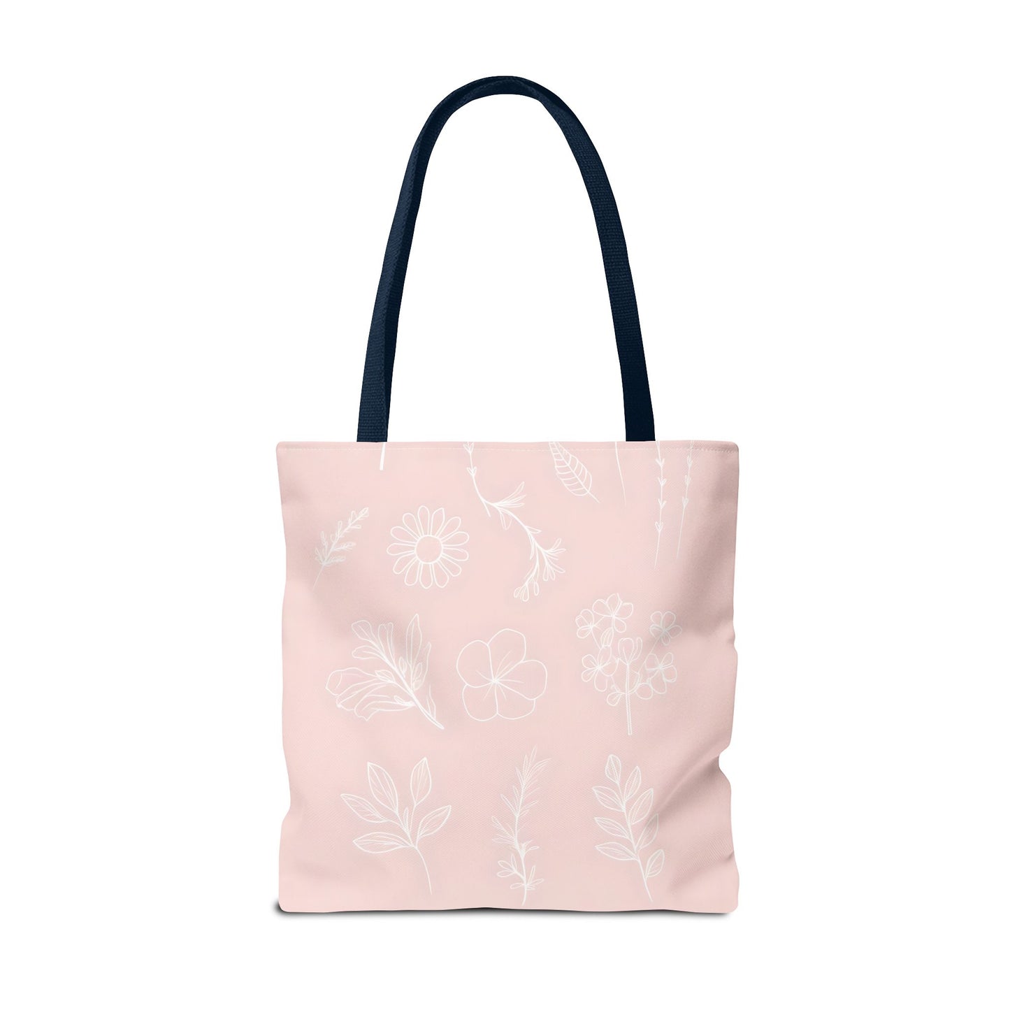 Hand drawn style flower print tote, pastel pink, Canvas shoulder bag, reusable  lunch bag.