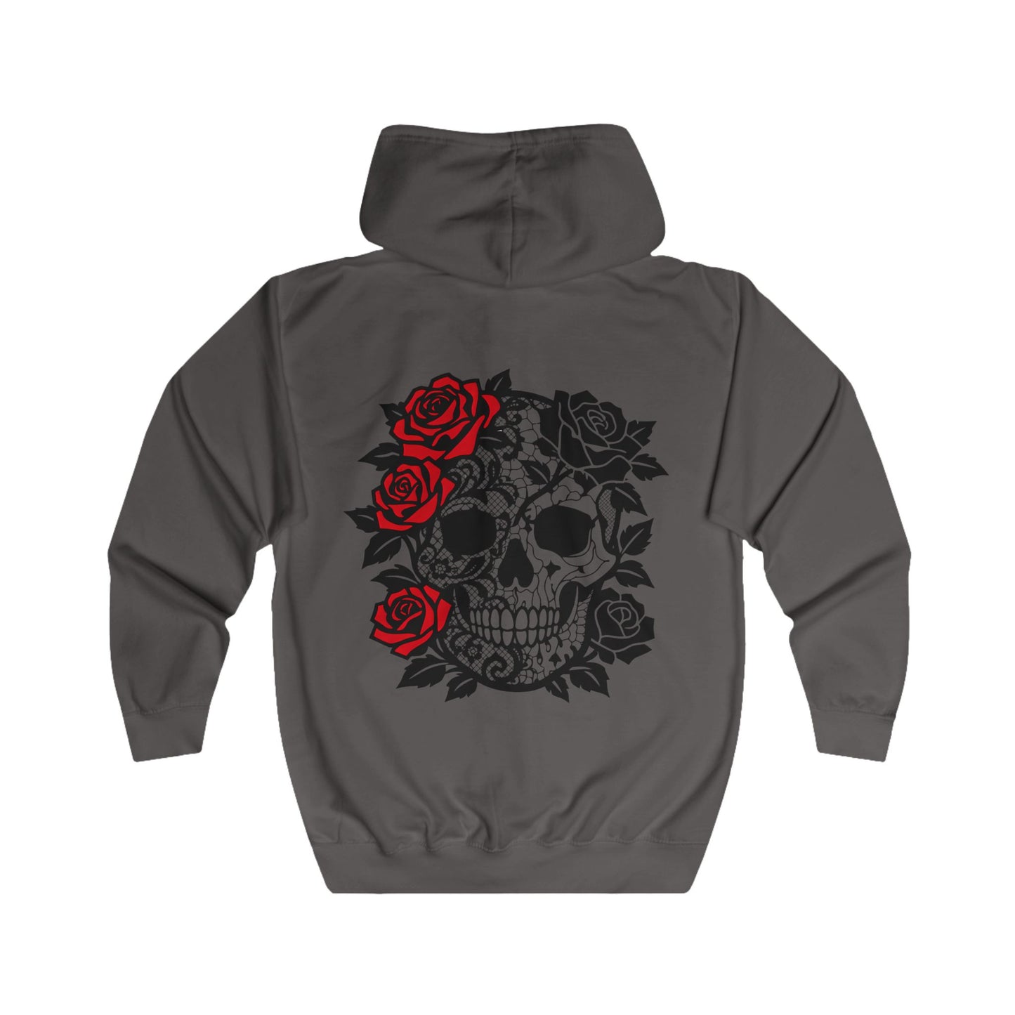 skull and roses gothic full zip hoodie, dark academia grunge clothing, alternative gifts.