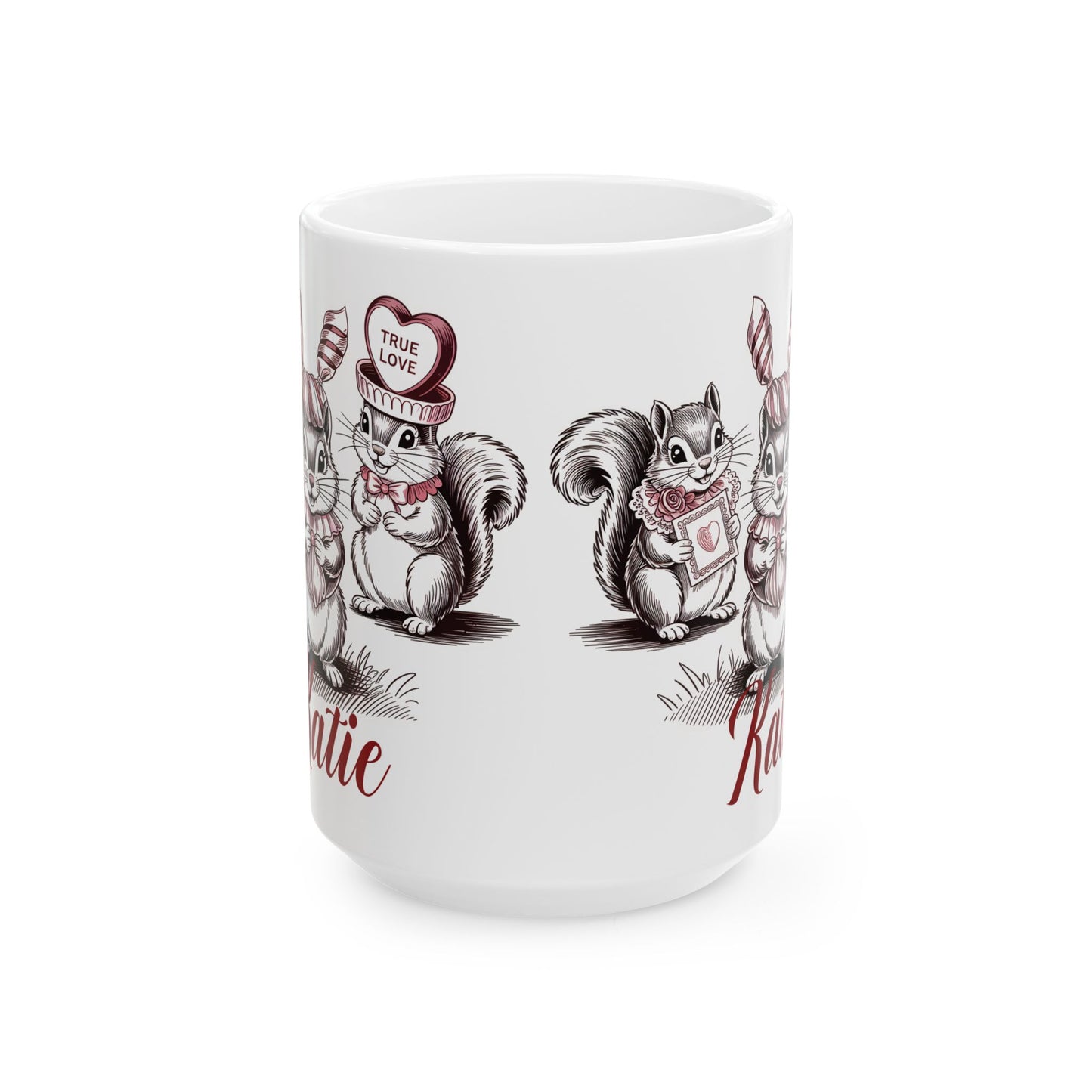 Valentines mug, Rustic woodland cute gift idea, Personalized squirrel mug