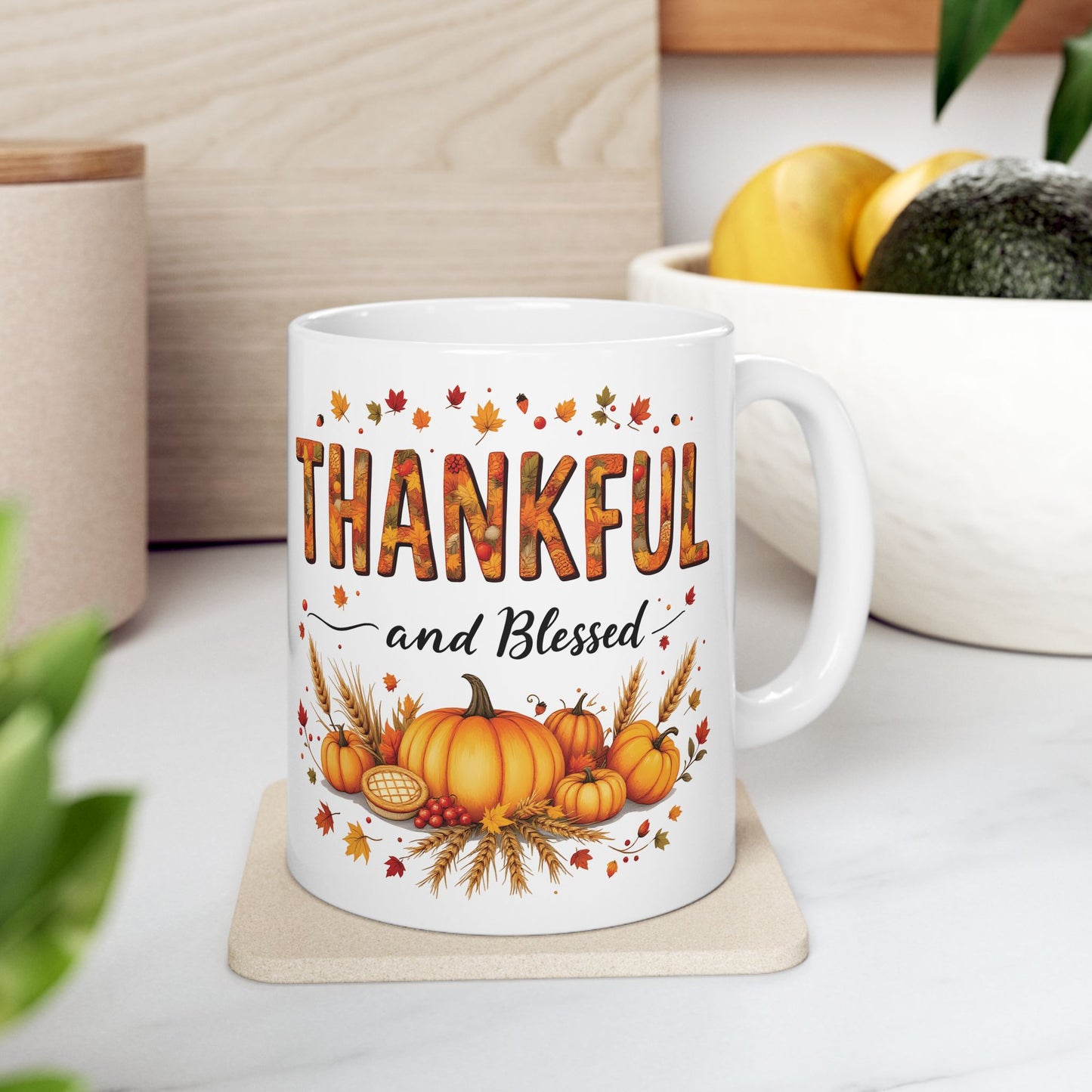 Thankful Fall Ceramic Mug,  Perfect Gift for Thanksgiving,  Seasonal Home Decor