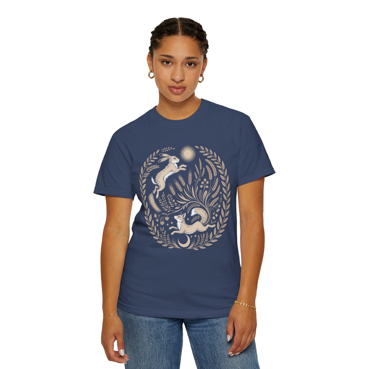 Fox moon t shirt, Witchy Forestcore Tee, Mystical Animal Graphic Shirt, Dark Academia