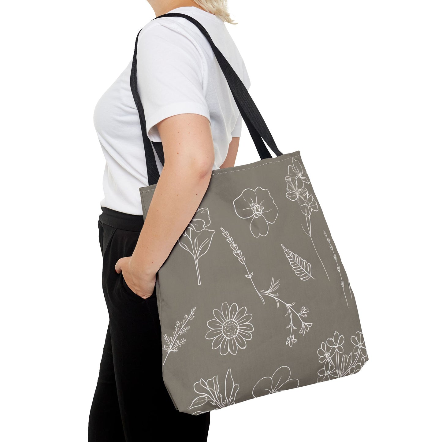 Floral Tote Bag, hand drawn vintage flowers