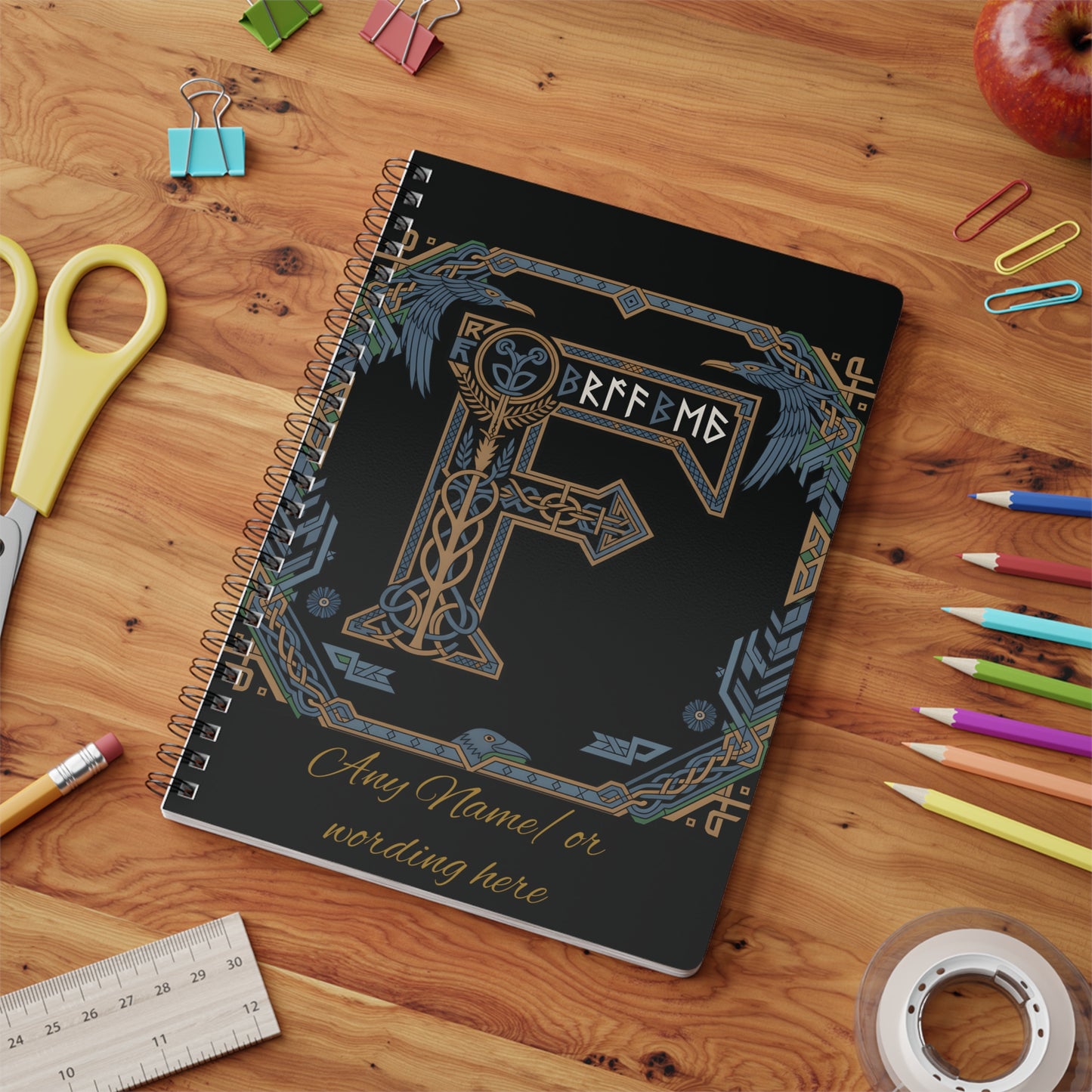 Personalized Norse Witchy Monogram A5 Notebook, Custom Journal,Monogram Notebook, Grimoire Journal, Book Of Shadows, Viking Grimoire Journal